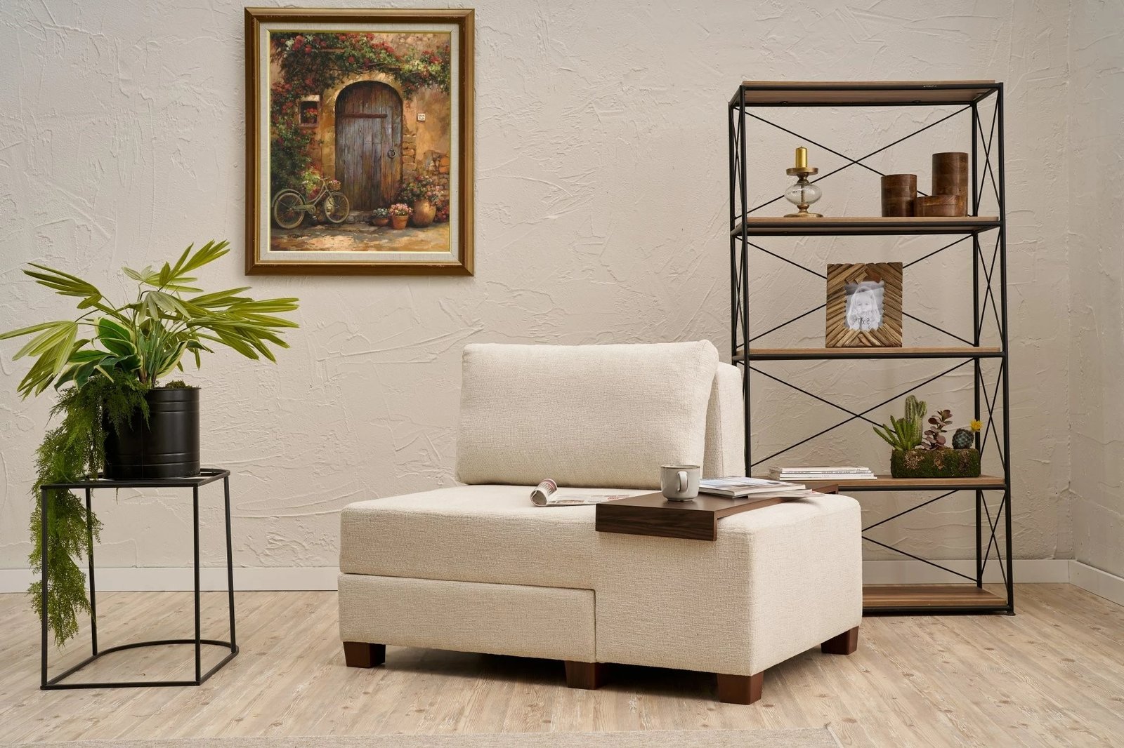 Krevat-karrige një vendës, Atelier del Sofa, Perenna Chenille, anë e djathtë, krem