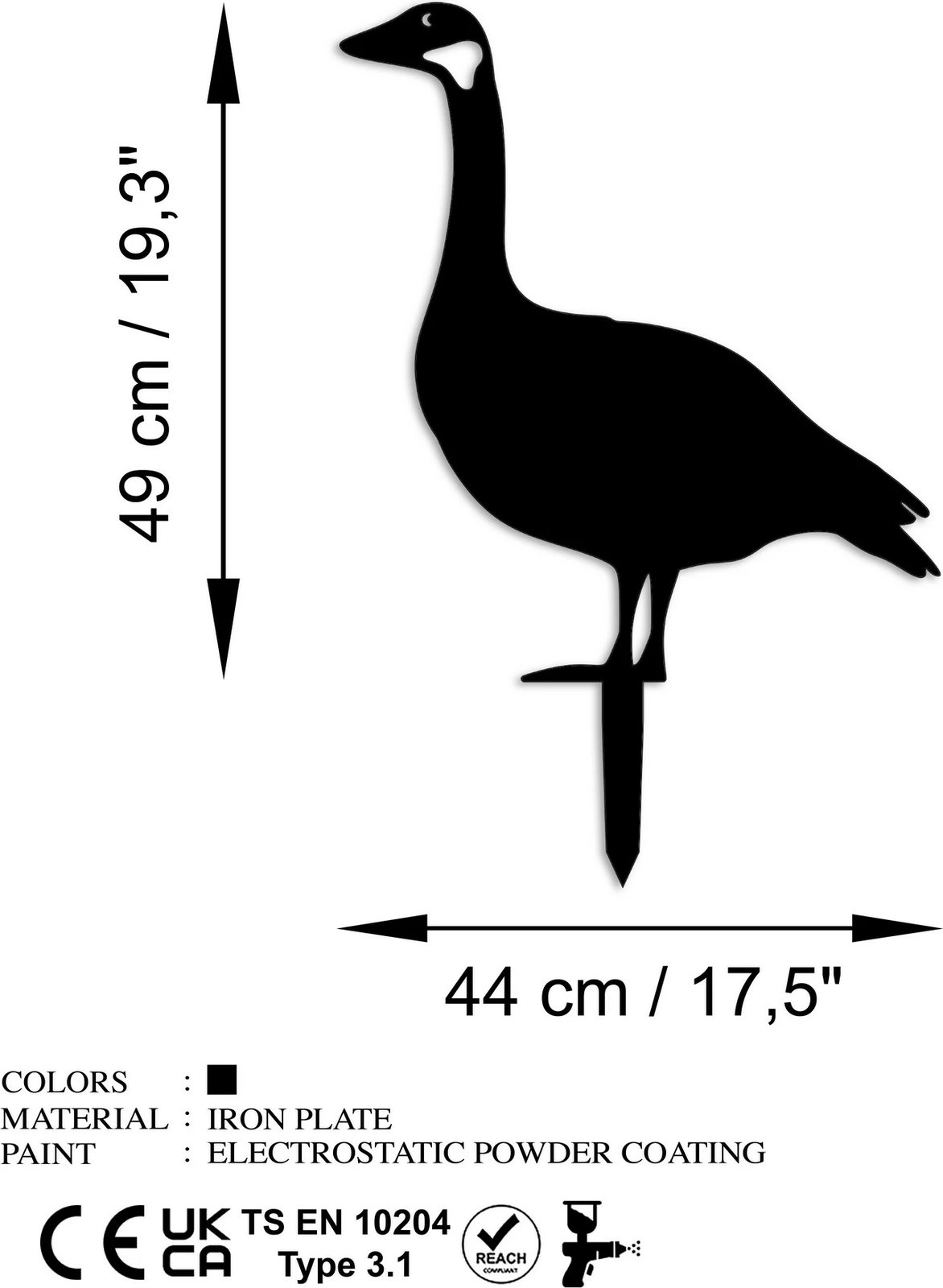 Objekt dekorativ për kopsht, dizajn Aberto, patë, ngjyrë e zezë, 64x44cm