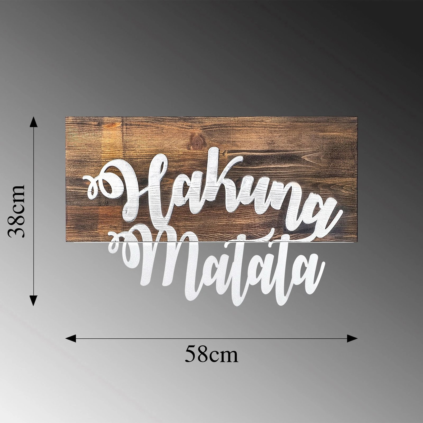 Aksesor dekorativ për mur, dru dhe metal, Hakuna Matata, ngjyrë arre dhe argjendi, Wallity