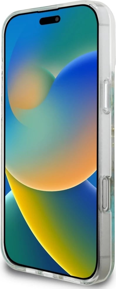 Mbështjellës Guess Resin Flowers Glitter MagSafe për iPhone 16 Pro Max, Transparent/Kaltër Mbështjellës Guess Resin Flowers Glitter MagSafe për iPhone 16 Pro Max, Transparent/Kaltër