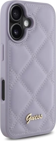 Mbështjellës Guess Quilted Metal Logo për iPhone 16, vjollcë e çelët