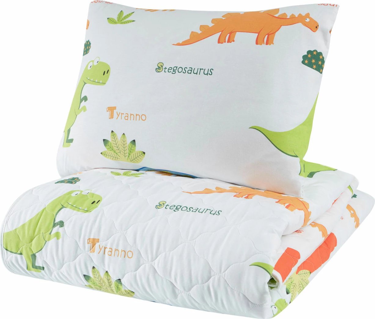 Set mbulesë krevati dopio Ranforce, dinozaurë, ngjyrë e bardhë, e kaltër e errët, e gjelbër, portokalli, e verdhë