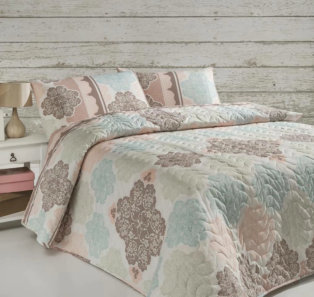 Përparëse krevati e madhe, e qepur, ngjyrë turquoise, powder, bezhë, e bardhë, L'Essentiel Linge de Maison, Andalucia
