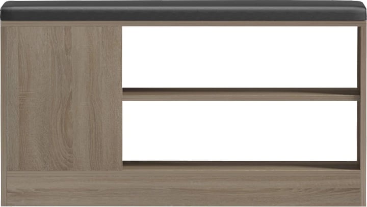 Dollap për këpucë me ulëse Deboule, për 8 palë këpucë, ngjyrë sonoma-e zezë, 90x30x46cm