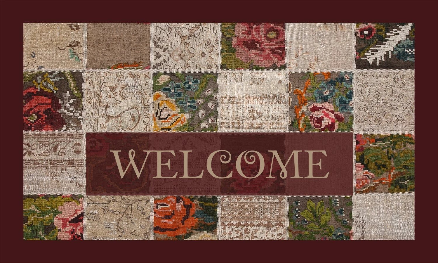 Shilte hyrëse PVC Aberto Design, kollazh me lule, shumëngjyrëshe, 45x70cm