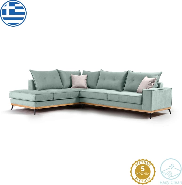 Kënd divan Luxury II këndi i djathtë, pëlhurë ciel-krem, 290x235x95cm