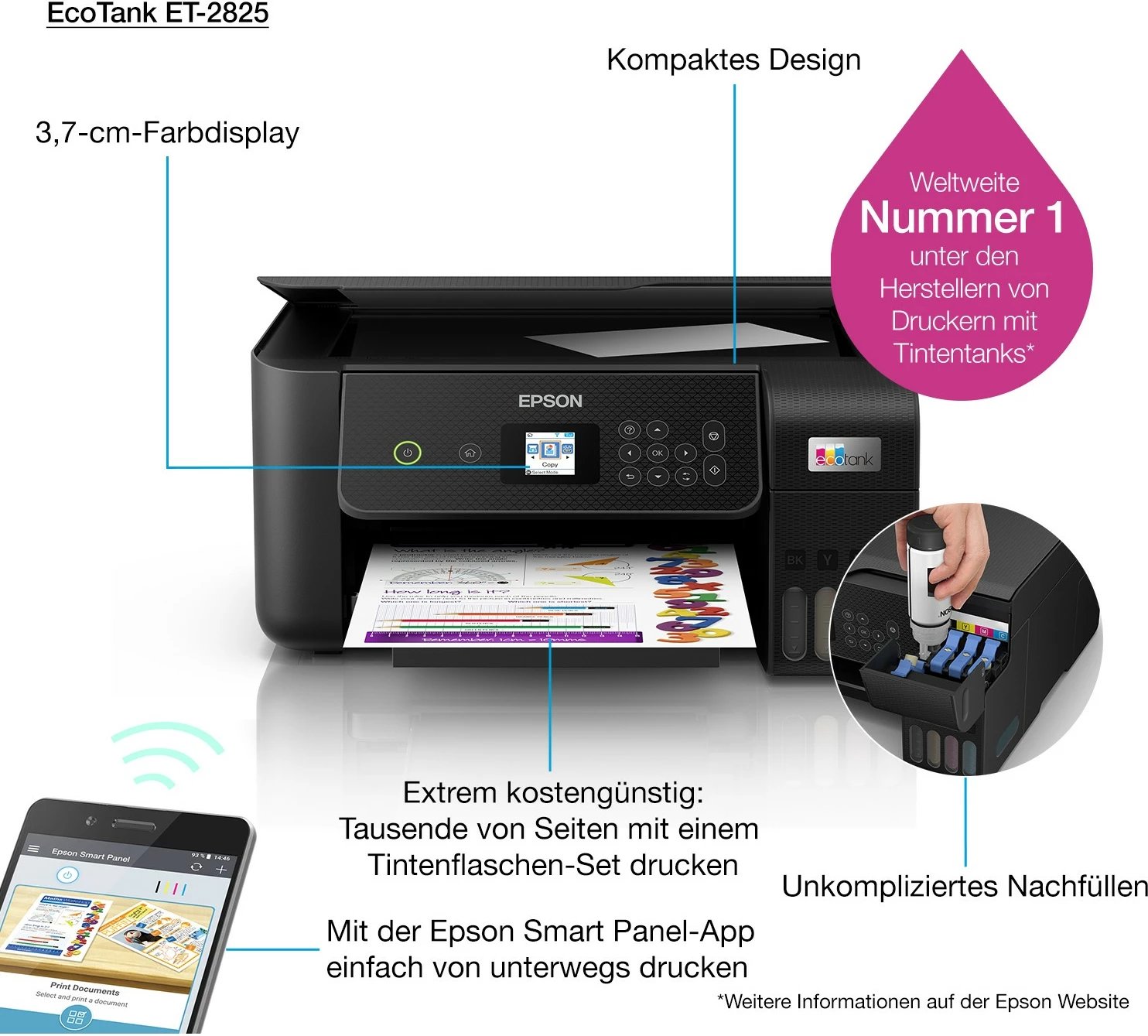Printer Epson EcoTank ET-2825, Inkjet, 5760 x 1440 DPI, A4, Ngjyrë e zezë Printer Epson EcoTank ET-2825, Inkjet, 5760 x 1440 DPI, A4, Ngjyrë e zezë