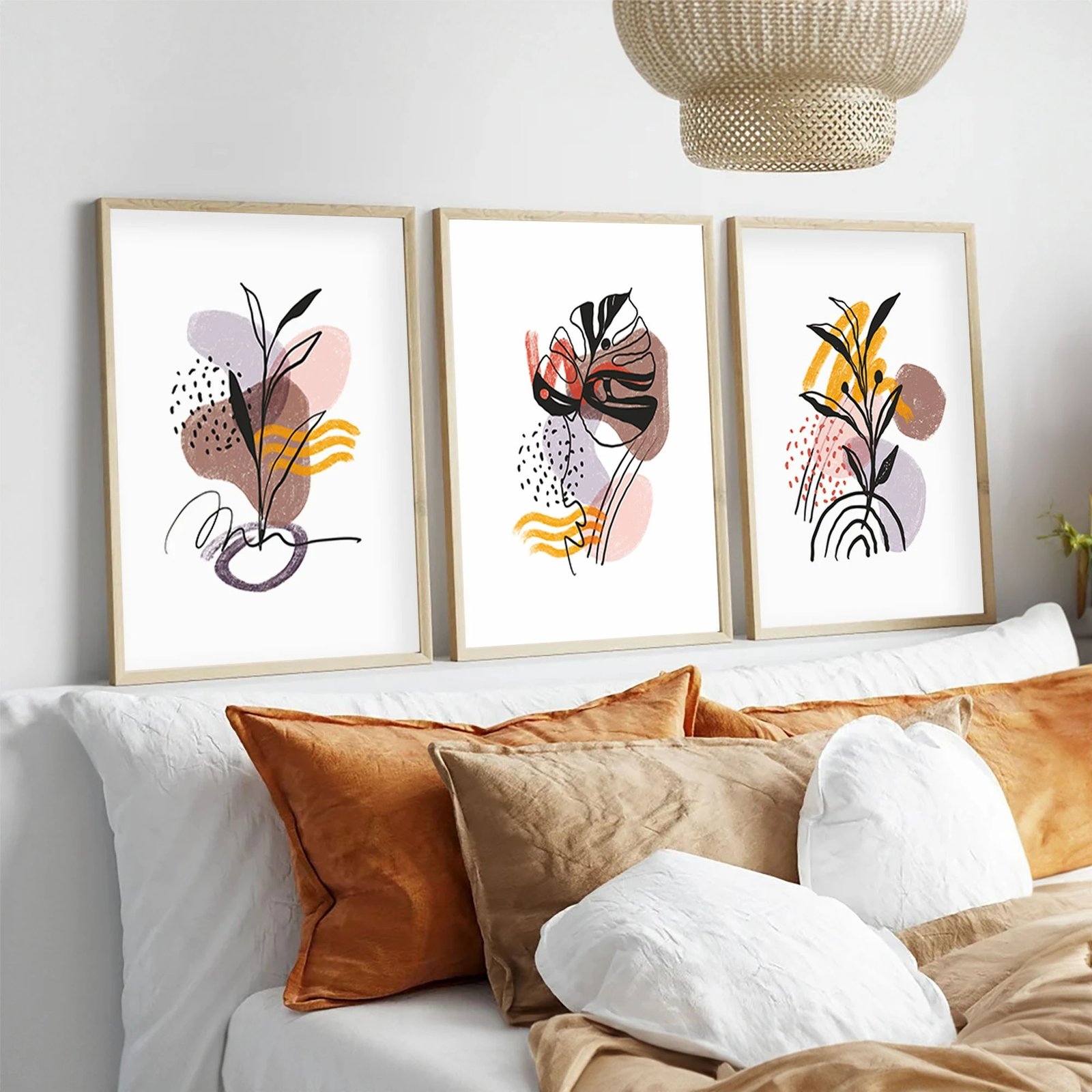 Pikturë dekorative me kornizë, 3 copë, Wallity, Huhu227, shumëngjyrëshe, 30x40cm