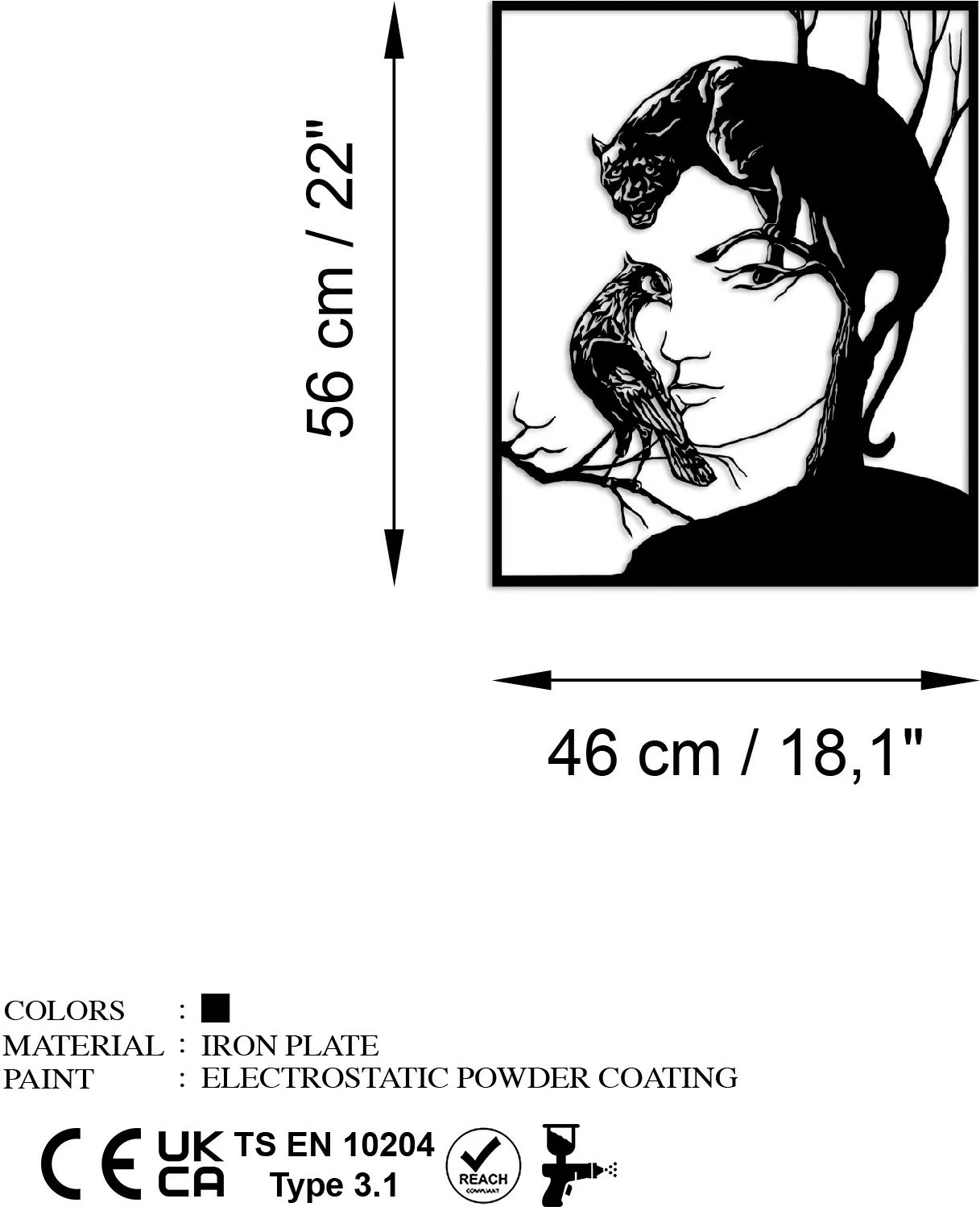 Aksesor dekorativ metalik për mur, Wallity, Illusion, ngjyrë e zezë, 46x56cm