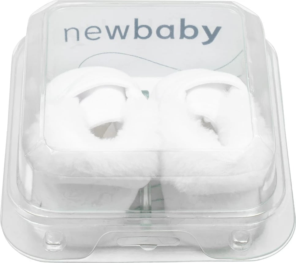 Papuçe bebe dimri New Baby, 0–3 muaj, shollë e hollë PVC pa BPA, lidhëse me velcro, për pagëzim, të bardha