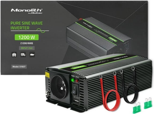 Inverter valë e pastër Qoltec Monolith 51937, 1200W, i zi