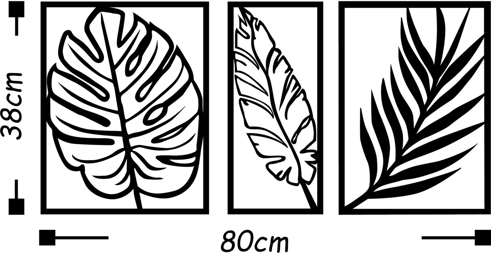 Aksesor dekorativ metalik për mur Wallity, gjethe 2, e zezë