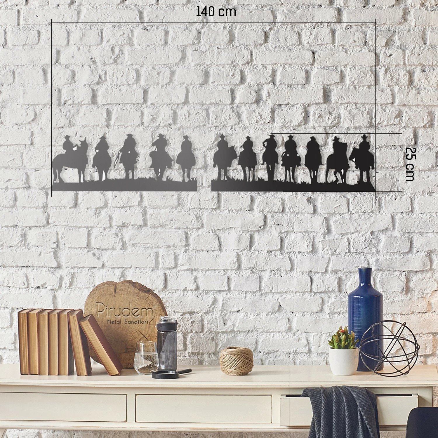 Aksesor dekorativ metalik për mur, Wallity, Cowboys, ngjyrë e zezë, 140x25cm