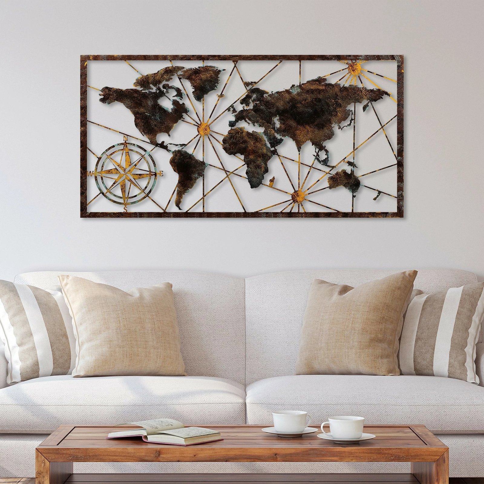 Aksesor dekorativ metalik për mur, hartë bote, madhësi e madhe, Wallity