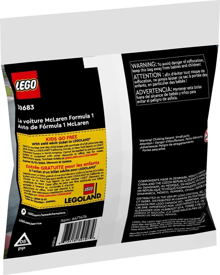 Set lodër LEGO Speed Champions McLaren Formula 1 Car 30683, 58 pjesë