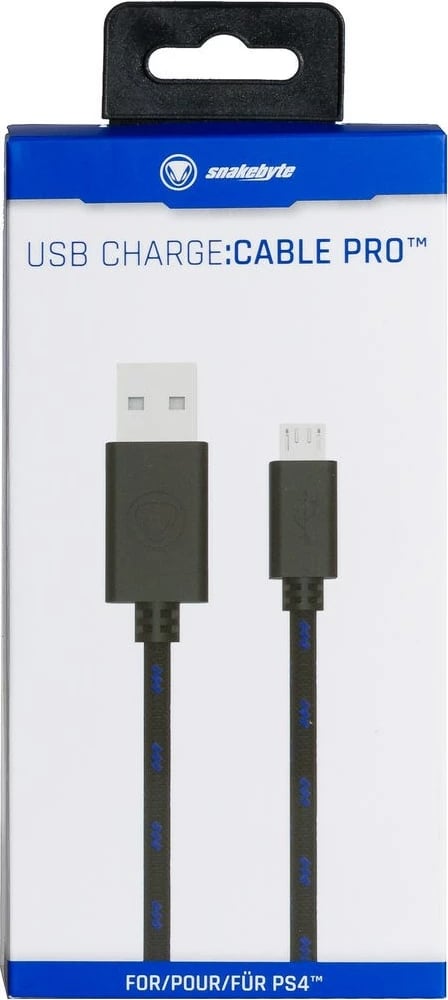 Kabllo karikimi Snakebyte për kontrollues PS4, USB-A, 4m, e kaltër/e zezë