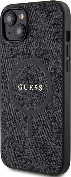 Mbështjellës Guess 4G Collection Leather Metal Logo MagSafe për iPhone 14/15/13, i zi
