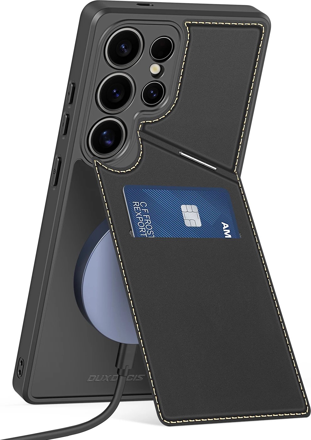 Mbështjellës Dux Ducis Rafi II për Samsung Galaxy S25 Ultra, me stand dhe xhepa për kartela, i zi Mbështjellës Dux Ducis Rafi II për Samsung Galaxy S25 Ultra, me stand dhe xhepa për kartela, i zi