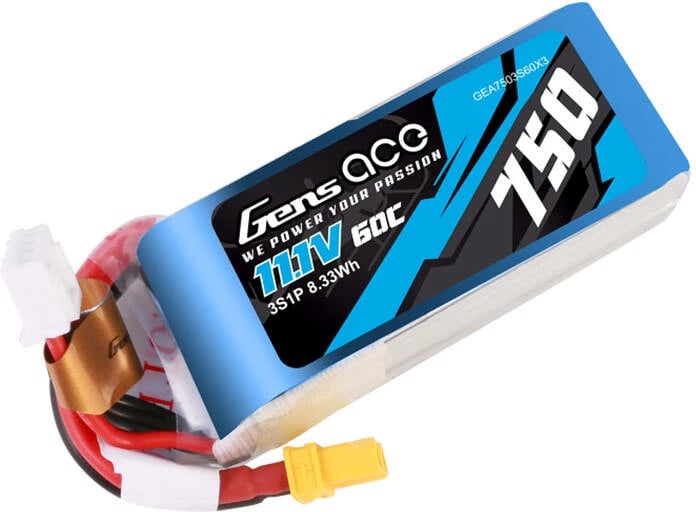 Bateri LiPo Gens Ace GEA7503S60X3, 750mAh, 11.1V, 60C, XT30, Blu