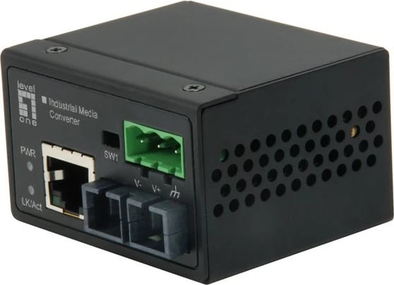 Konvertues media industrial LevelOne RJ45 në SC, Fast Ethernet, 2km, i zi