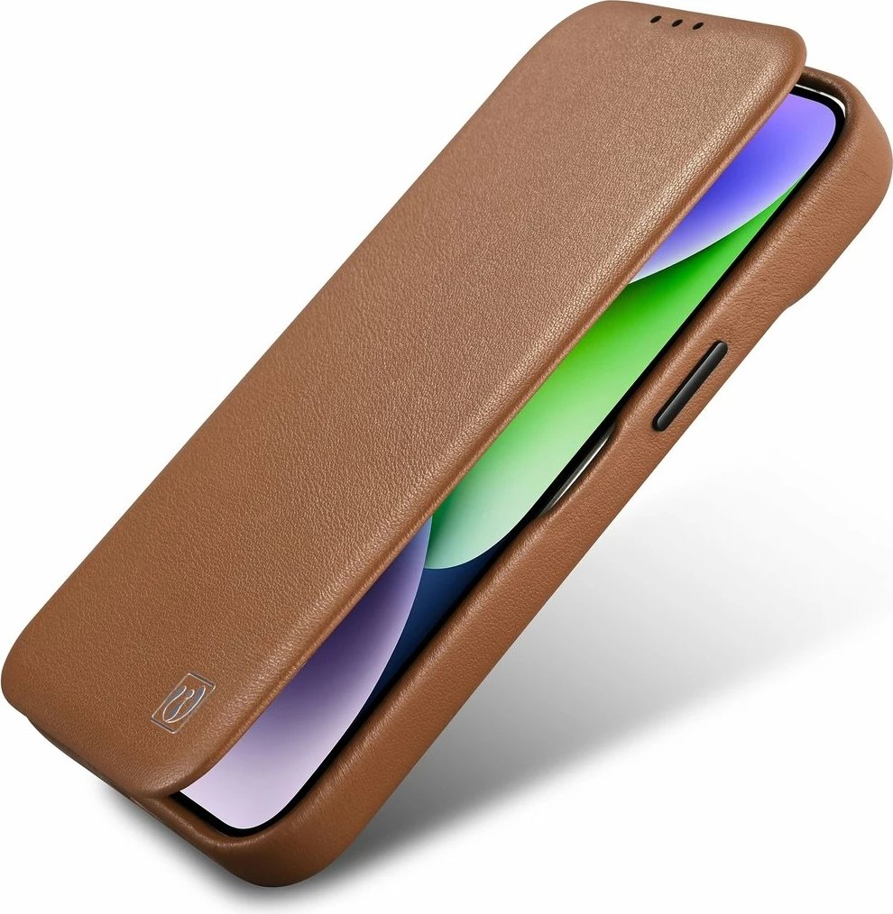 Mbështjellës iCarer CE Premium lëkurë për iPhone 14 Pro, MagSafe, kafe