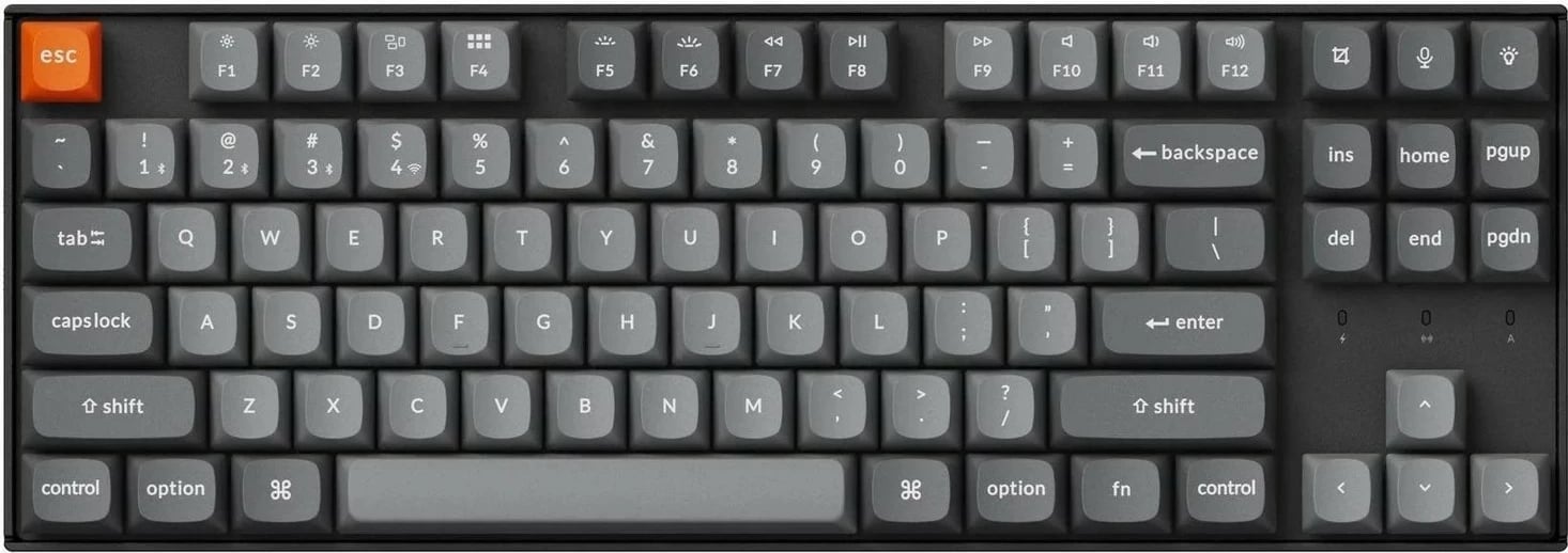 Tastierë Keychron K8M-A1 80% TKL Red Switch, ngjyrë gri-e zezë