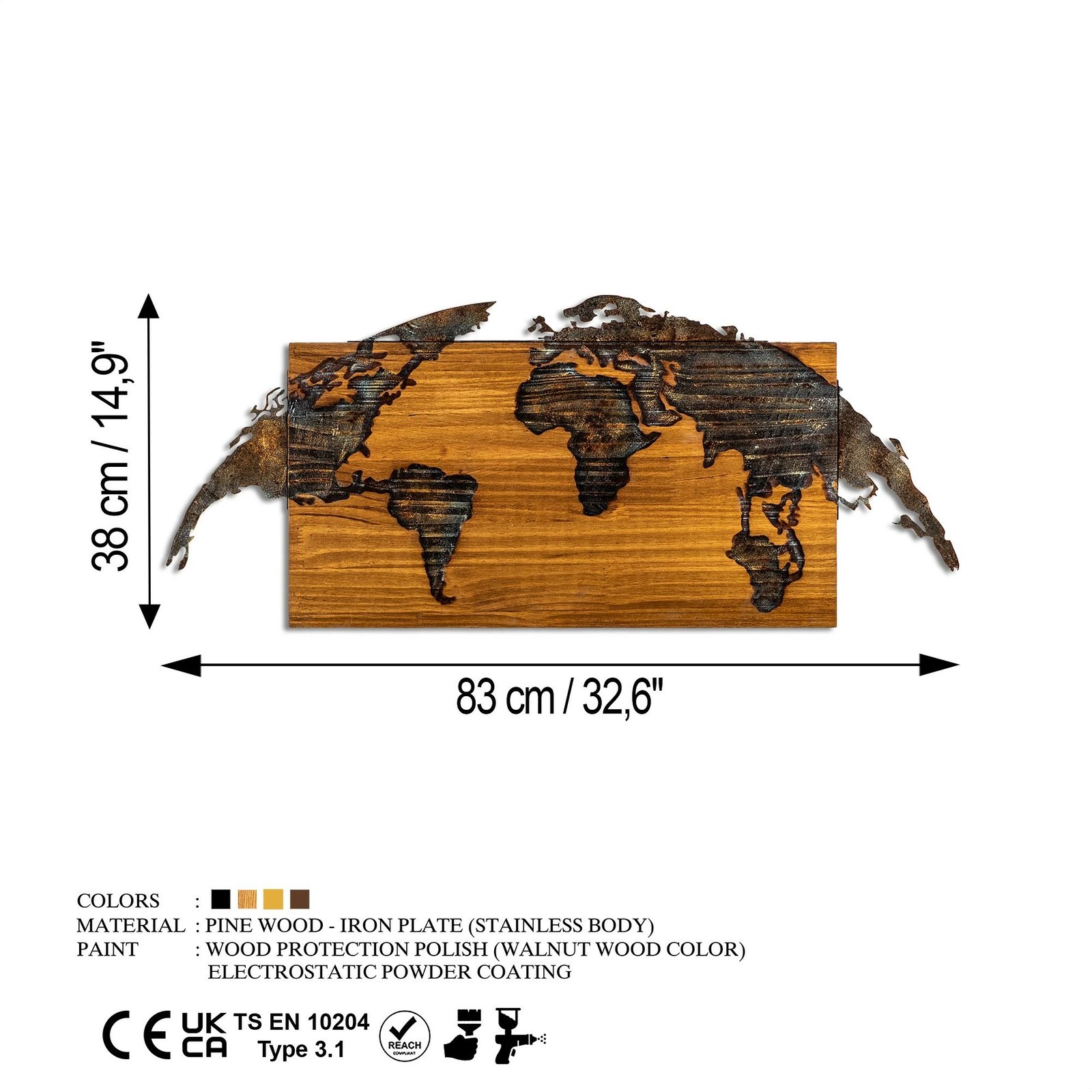 Aksesor dekorativ muri, hartë bote prej druri, Wallity