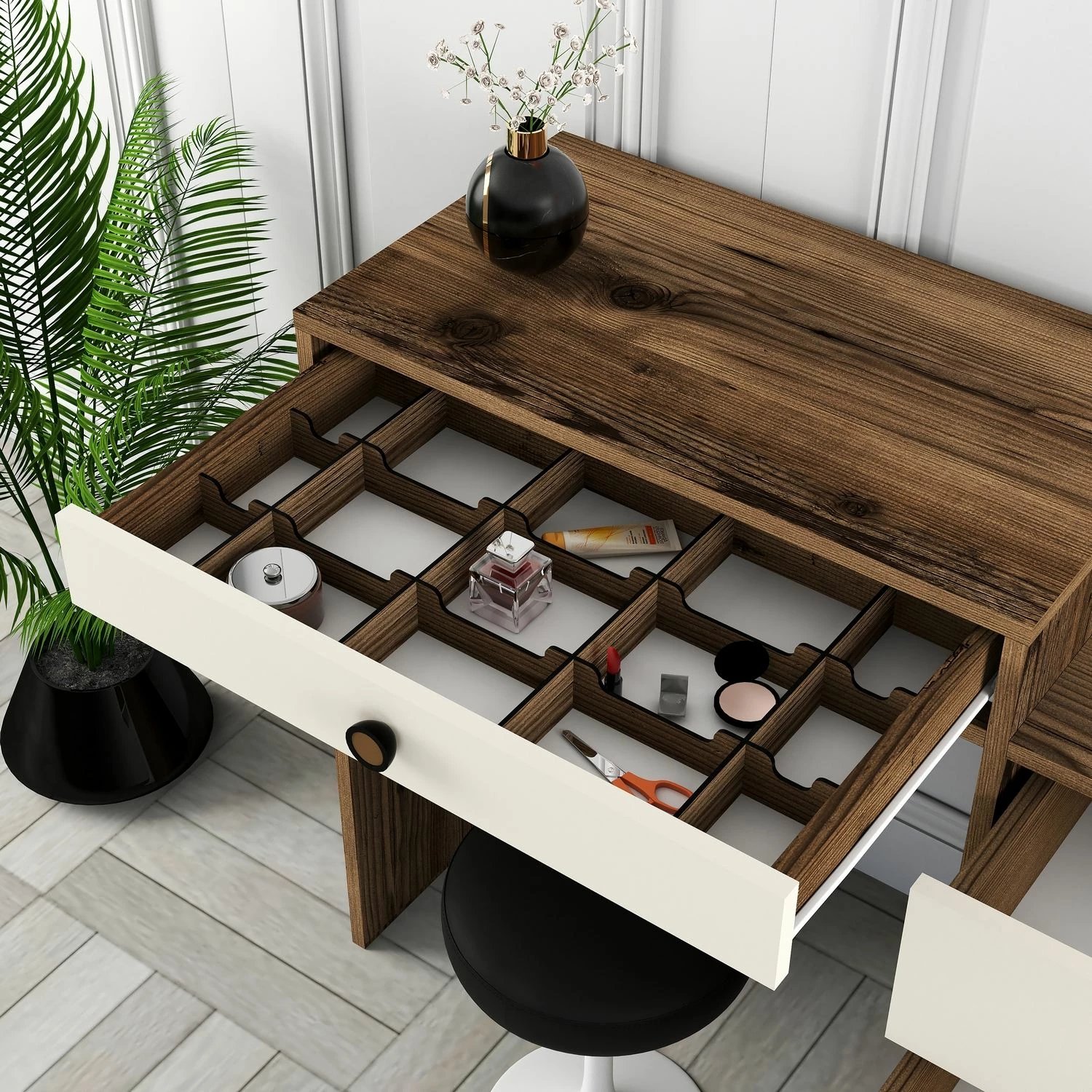 Tavolinë grimimi Hanah Home, Lizbon 554, ngjyrë arre dhe krem