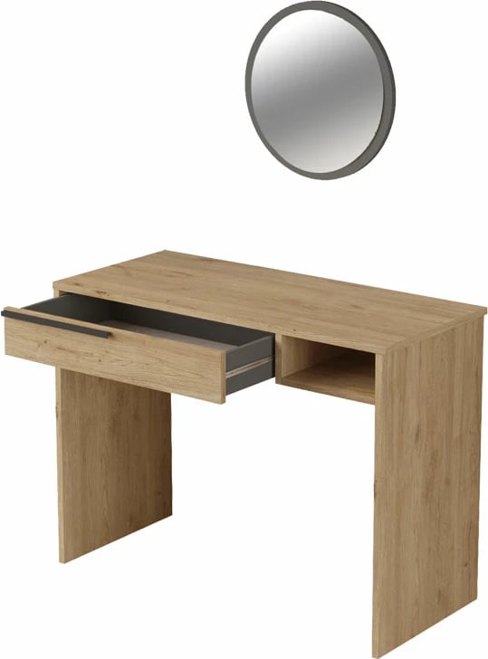 Tavolinë për grim me pasqyrë Dorjie melamine natyrale-gri e errët 100x44.5x75cm