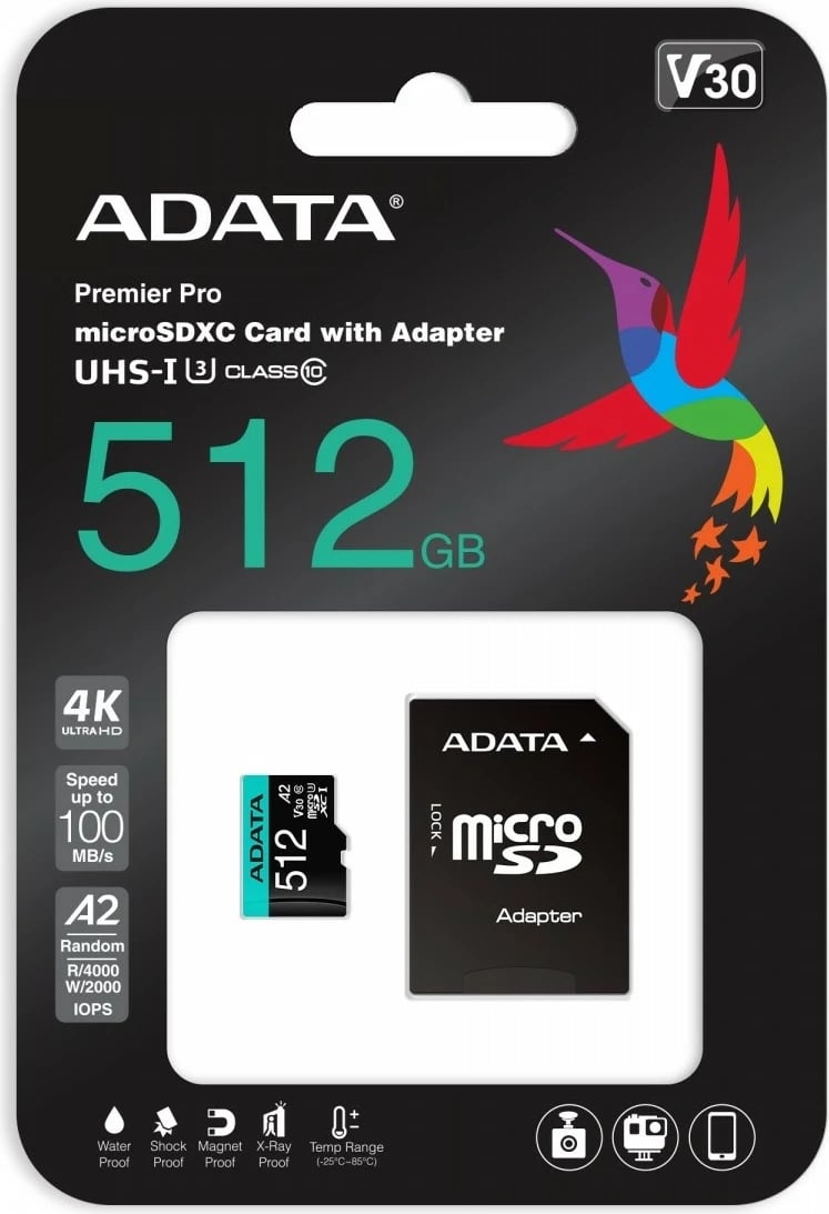 Kartelë memorie microSD Adata Premier Pro 512 GB, UHS-I U3 V30 A2 me adapter