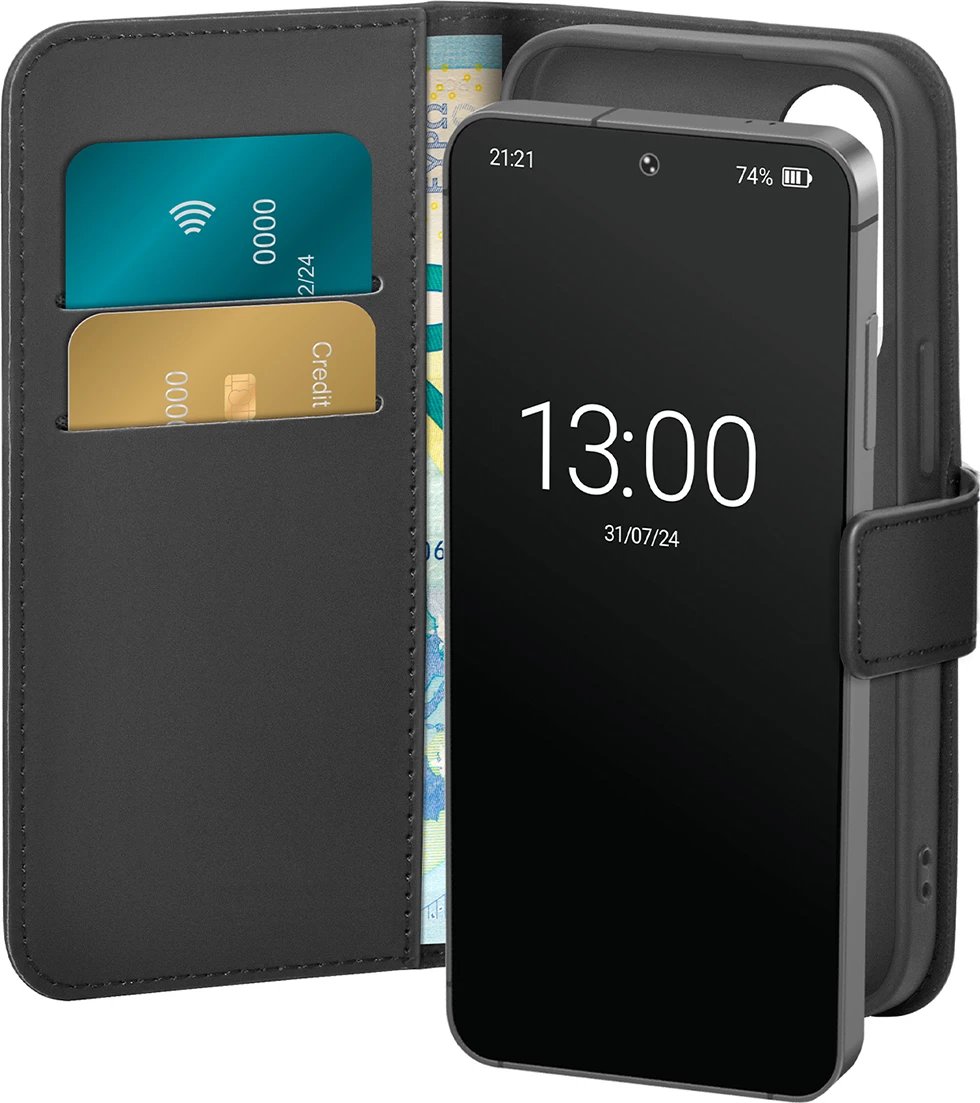 Mbështjellës Puro Booklet Case me kapak dhe portofol për Samsung Galaxy S25+, i zi