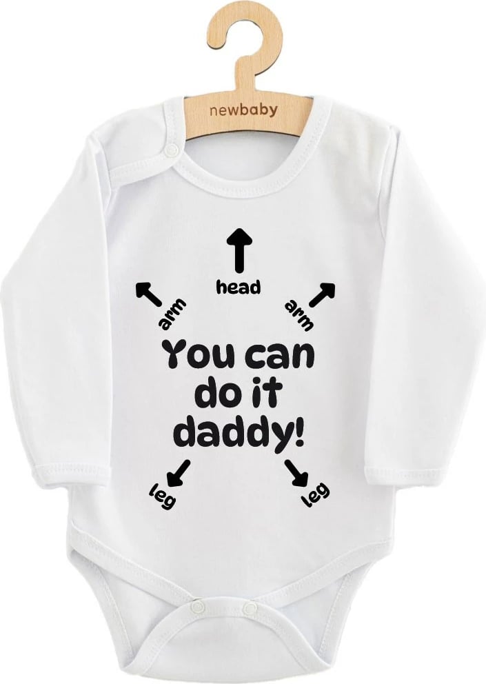 body bebe, New Baby, print You can do it daddy!, 100% pambuk, mëngë të gjata, madhësi 74 (6-9m), bardhë