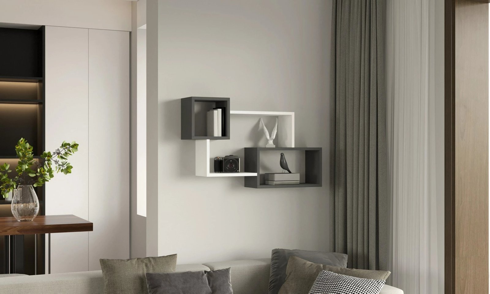 Raft muri Hanah Home, ngjyrë e bardhë dhe antracit, Afro