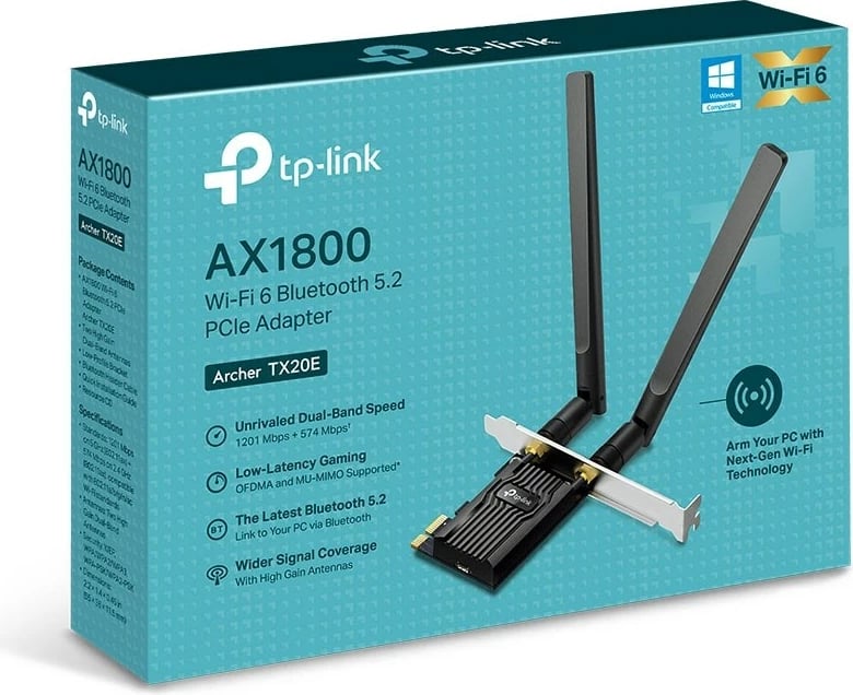 Adapter PCIe TP-Link AX1800 Wi-Fi 6 Bluetooth 5.2, i zi