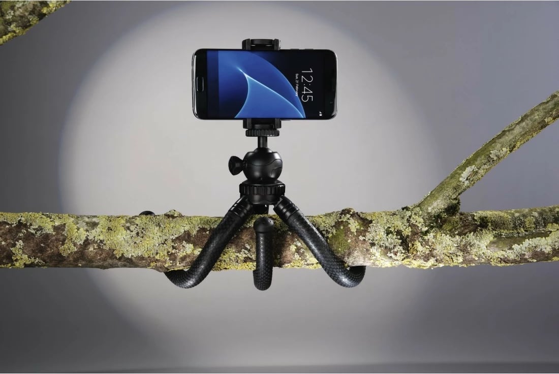 Tripod mini 3-në-1 Hama FlexPro 27 cm, MPN 4605, kokë sferike, montim 1/4", për celular dhe GoPro, e zezë