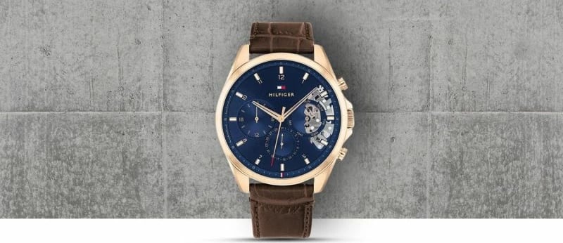 Orë dore për meshkuj Tommy Hilfiger, bakër/kafe