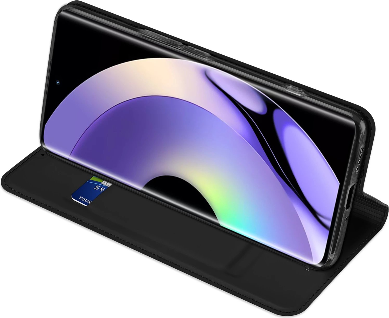 Mbështjellës Dux Ducis Skin Pro për Realme 10 Pro+, me kapak, xhep kartele, funksion stand, e zezë