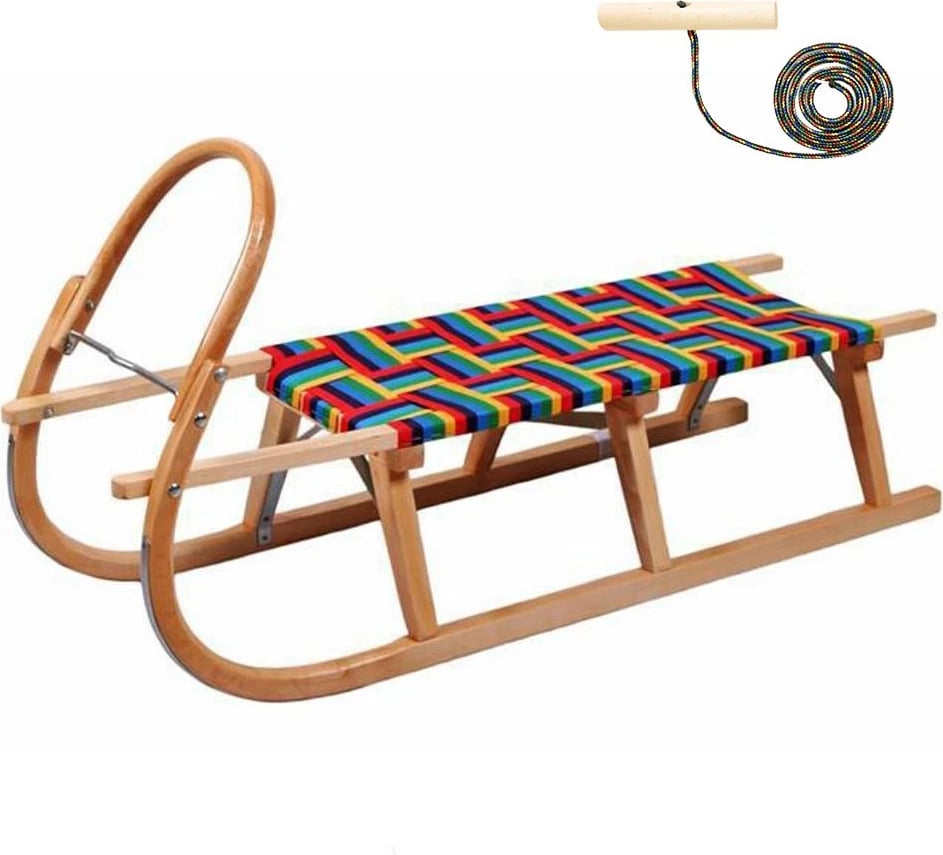 Sankë druri klasike, BAYO New Baby, 120.5x30 cm, sedilje 70x30 cm, kapacitet 80 kg, me litar tërheqës, transparente