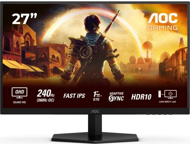 Monitor, AOC, Q27G42ZE, 27" QHD Fast IPS 240Hz (260Hz OC) 1ms GtG AdaptiveSync HDR10, e zezë/e kuqe