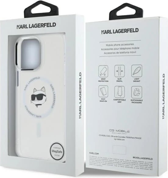 Mbështjellës Karl Lagerfeld IML Metal Choupette Head MagSafe për iPhone 13 Pro, Bardhë