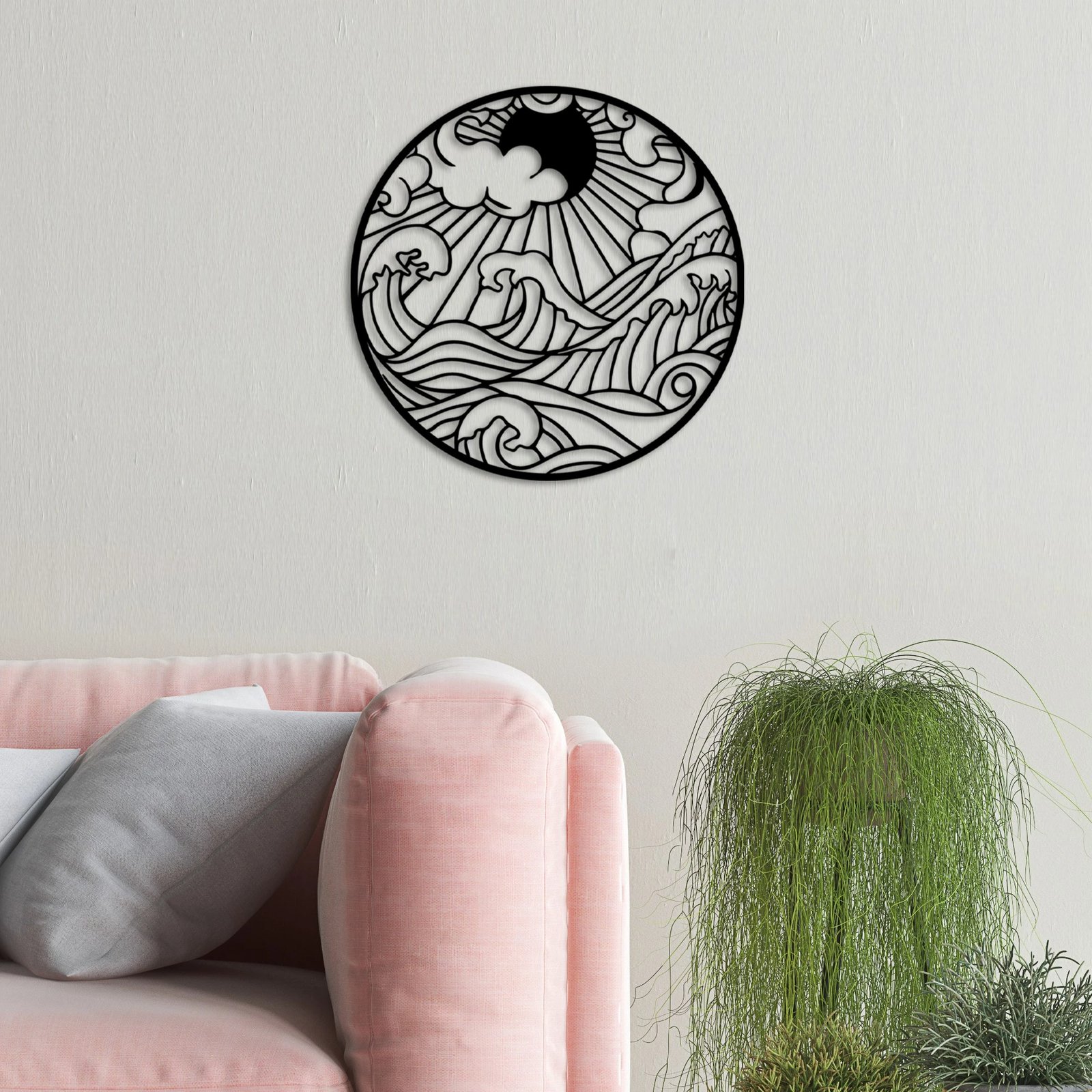 Aksesor muri dekorativ metalik Wallity, Waves 1, ngjyrë e zezë, 47x47cm