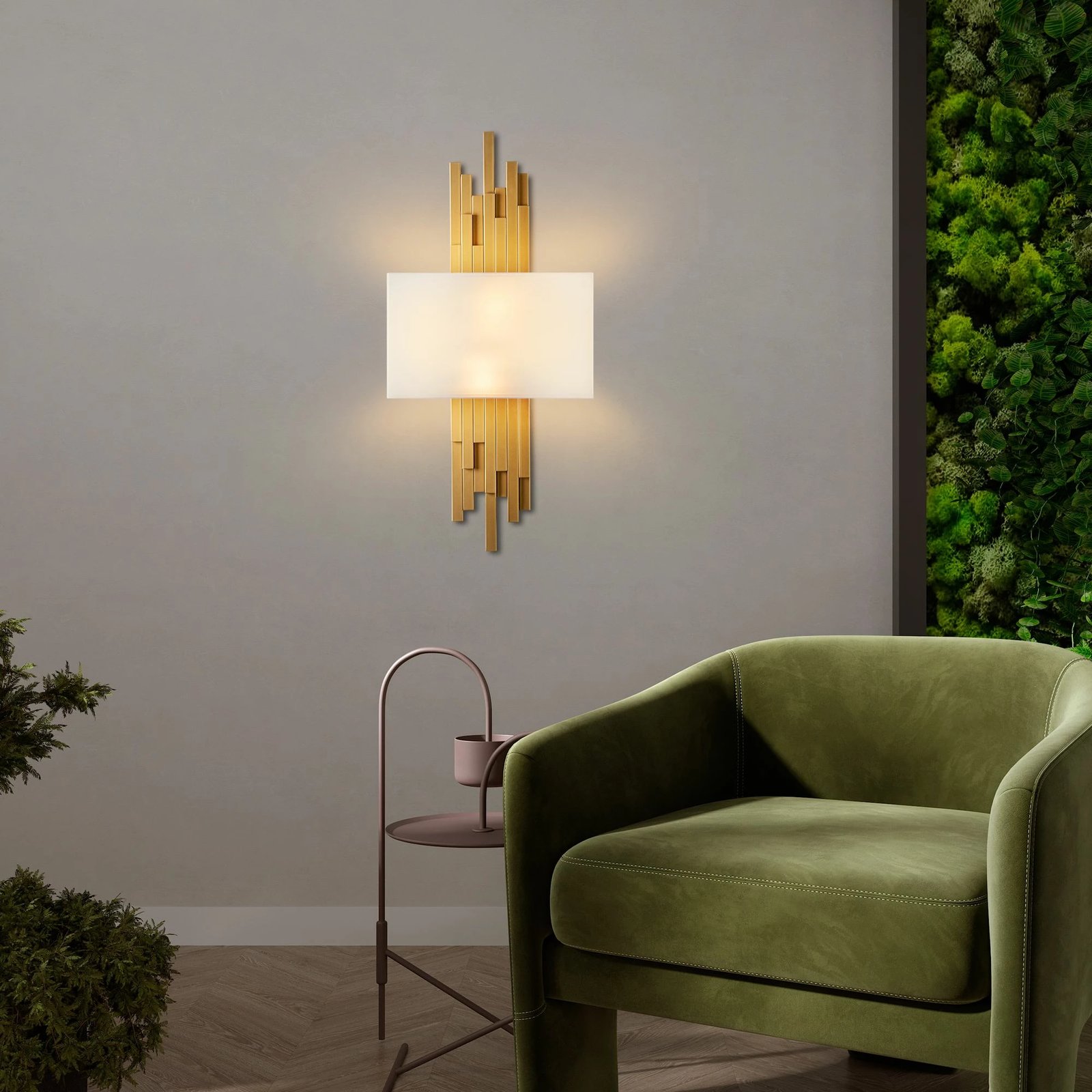 Llambë muri Opviq, Axıs - 15111, metal dhe tekstil, ngjyrë ari dhe e bardhë