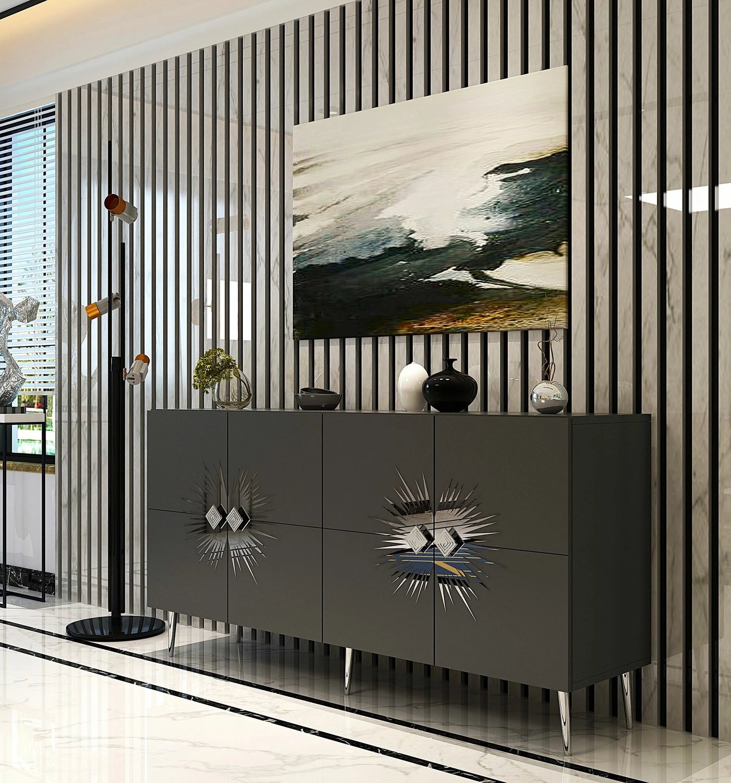 Konsolë Skye Decor, Nida KB150, antracit, argjend