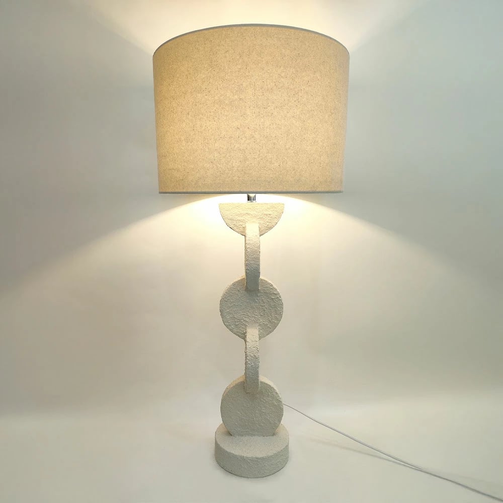 Llambë tavoline Prisma, rrëshirë dhe liri, bezhë, 38x38x84cm