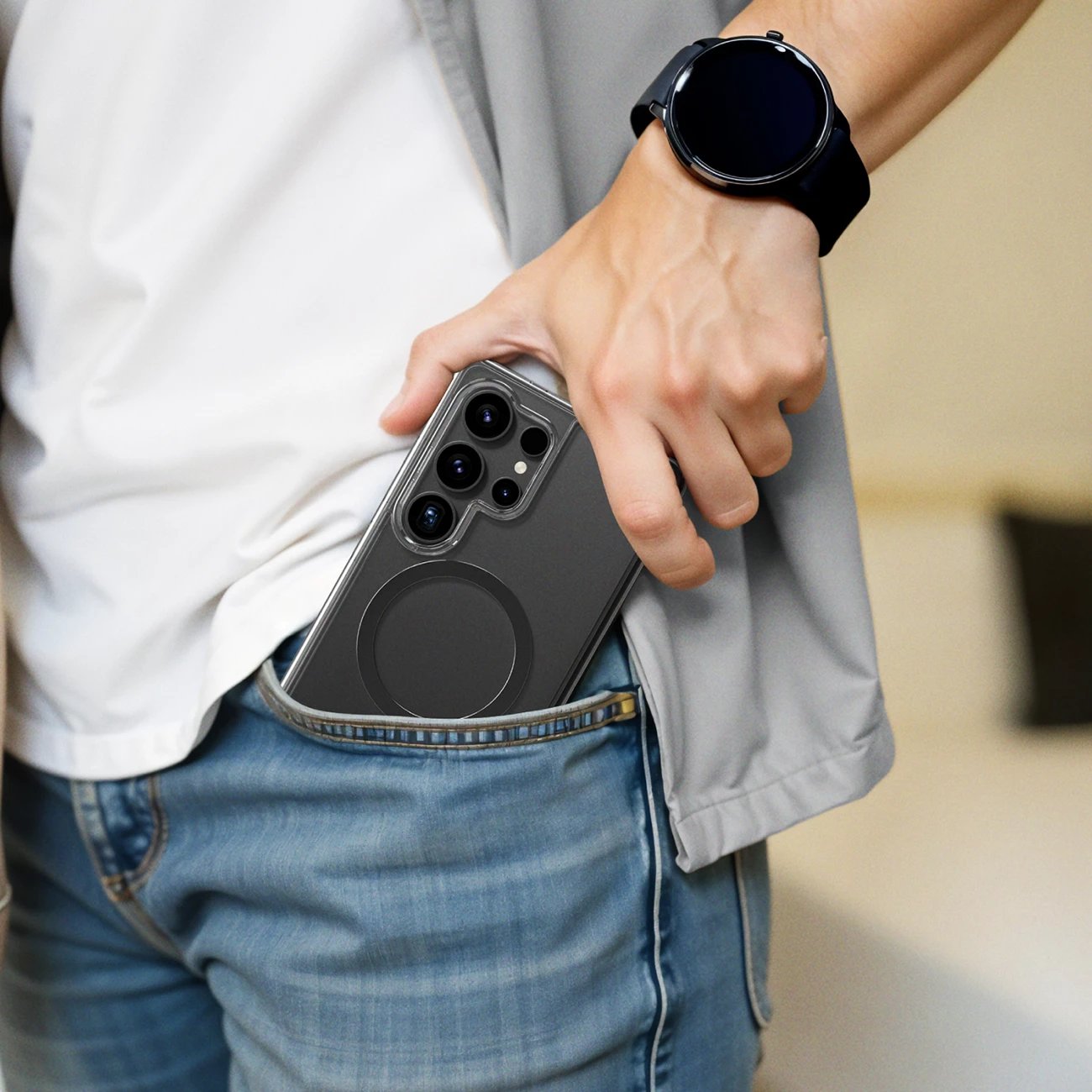 Mbështjellës AmazingThing Minimal Mag me unazë magnetike për Samsung Galaxy S25, Transparent