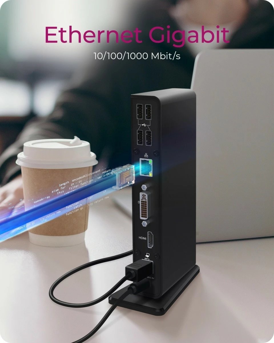 Kasë docking IcyBox IB-DK2241AC, USB, HDMI, LAN, DVI-I, e zezë