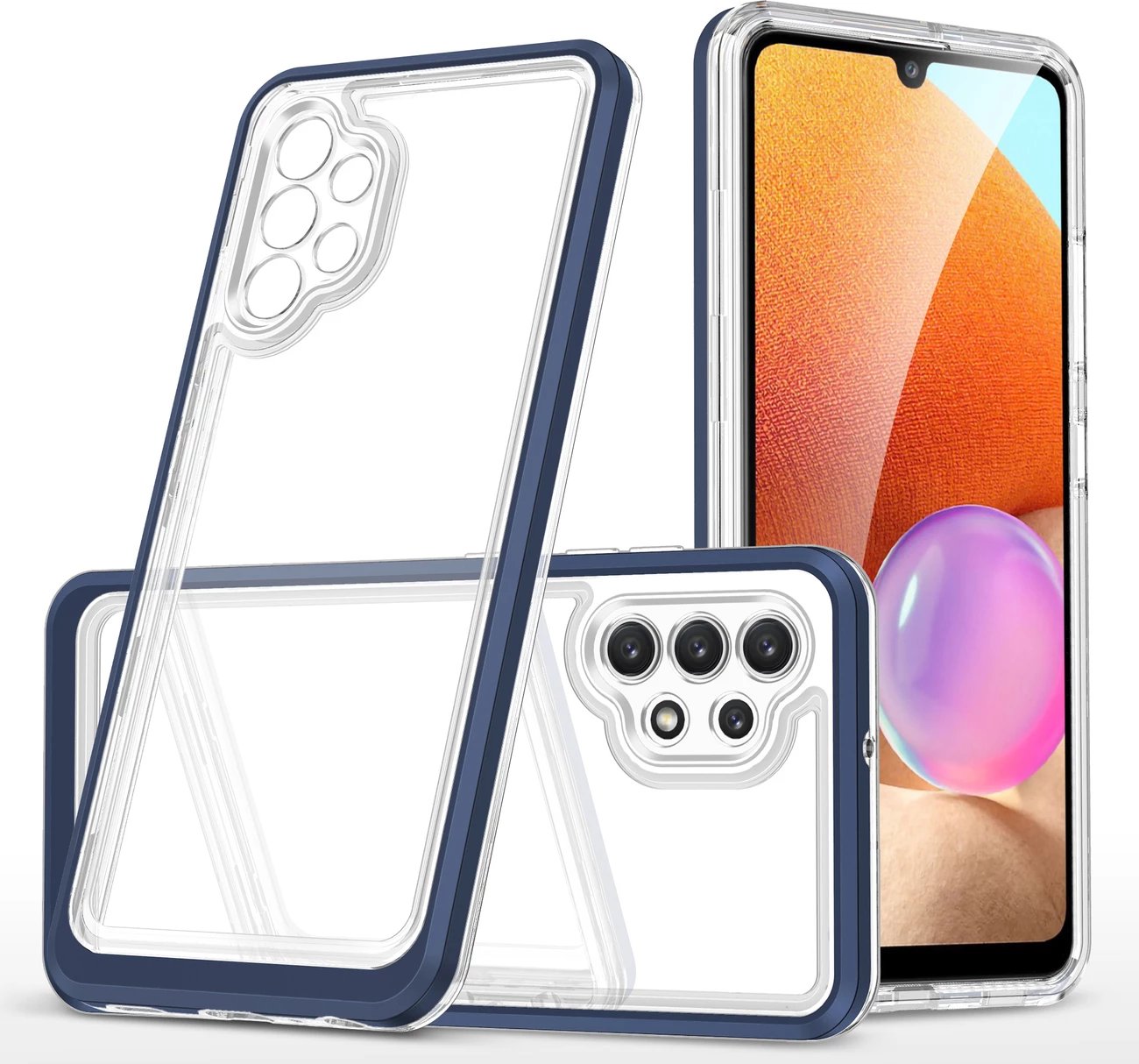 Mbështjellës Hurtel Hybrid Armor Clear 3 in 1 për Samsung Galaxy A72, Transparent/Blue