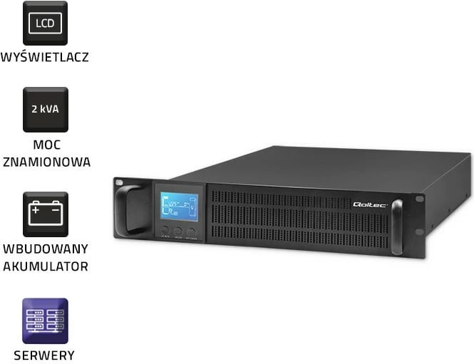 UPS rack Qoltec 53946, 2kVA, 1600W, LCD, i zi