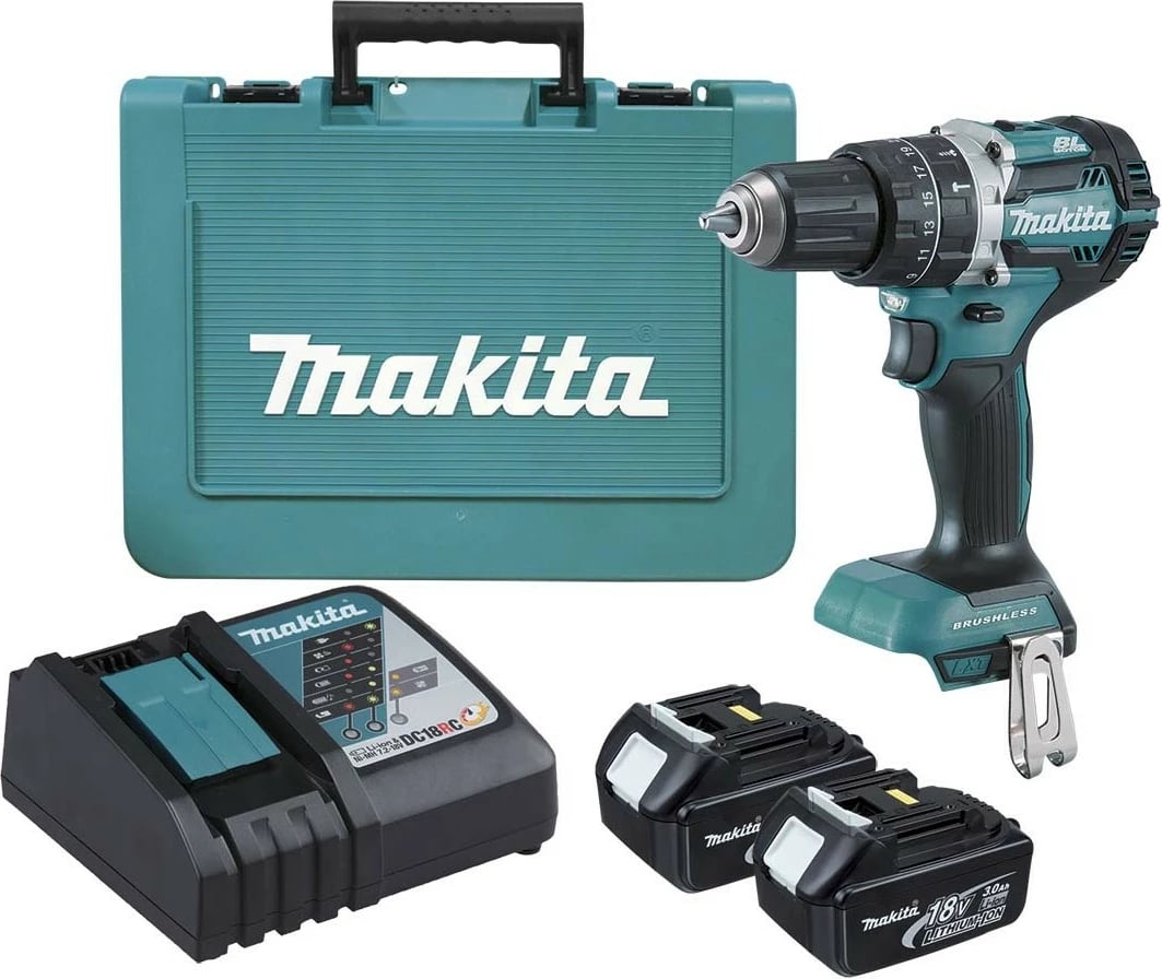 Kaçavidë me goditje Makita DHP484RTE, 2x5.0Ah/18V, me valixhe, blu/zezë