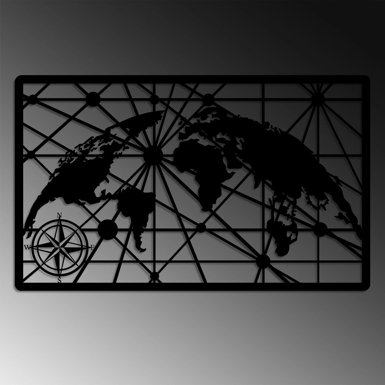 Aksesor dekorativ metalik për mur, hartë bote, Wallity, 60x100cm, ngjyrë e zezë